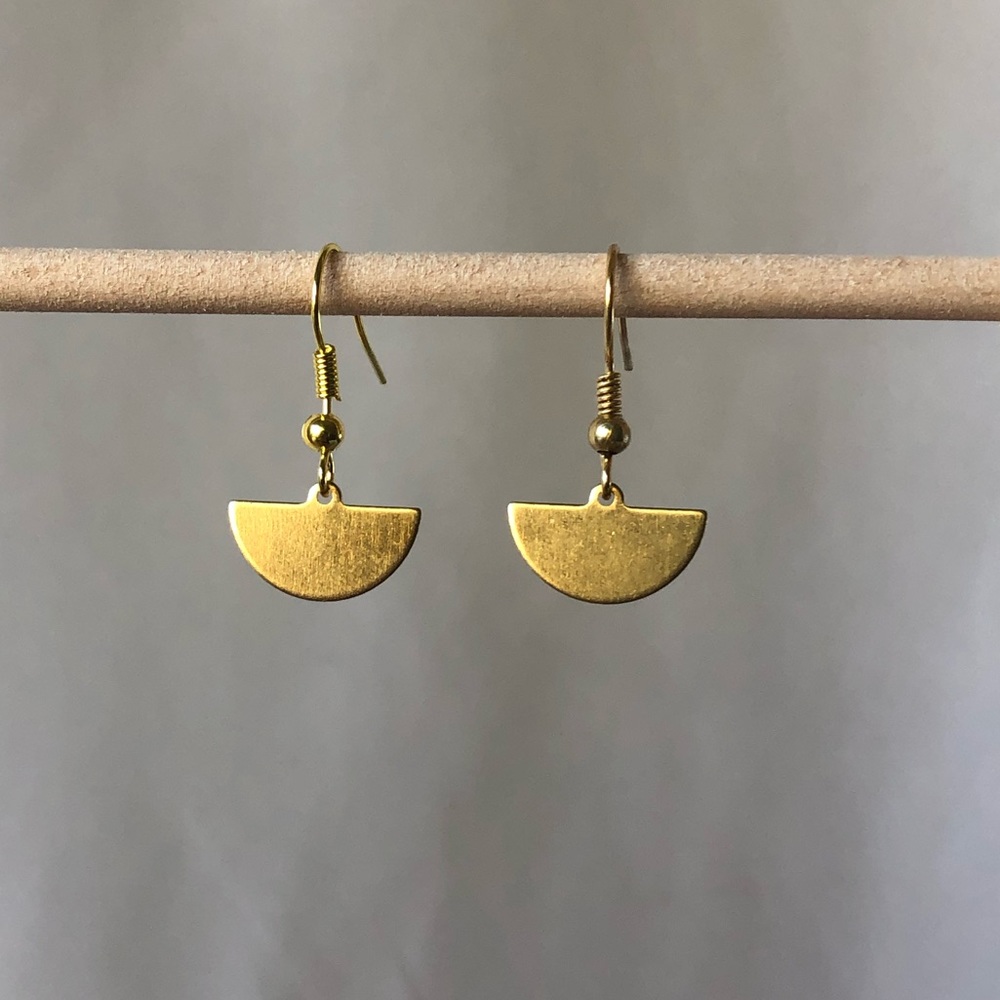 Small half disc brass earrings